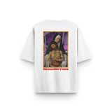 Overoz Beyaz Oversize Tshirt Redemption Sırt Baskılı Oversize Yazılı Unisex Tişört 1296, XL