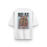 Overoz Beyaz Oversize Tshirt Relax Forever Sırt Baskılı Oversize Yazılı Unisex Tişört 1298, XL