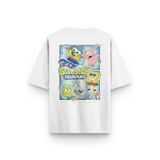 Overoz Beyaz Oversize Tshirt Sünger Bob Sırt Baskılı T-shirt Oversize Yazılı Unisex Tişört 1232, 2XL