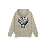 Overoz Broken Heart Kırık Kalp Sırt Baskılı Kapüşonlu Oversize Sweatshirt Bej Hoodie H1224, L