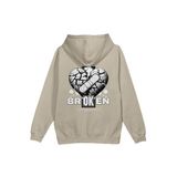 Overoz Broken Heart Kırık Kalp Sırt Baskılı Kapüşonlu Oversize Sweatshirt Bej Hoodie H1224, M