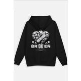 Overoz Broken Heart Kırık Kalp Sırt Baskılı Kapüşonlu Oversize Sweatshirt Siyah Hoodie H1224, S