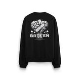 Overoz Broken Heart Kırık Kalp Sırt Baskılı Siyah Oversize Sweatshirt S1224, L