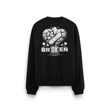 Overoz Broken Heart Kırık Kalp Sırt Baskılı Siyah Oversize Sweatshirt S1224, M