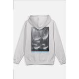 Overoz Busy Meşgul Sırt Baskılı Kapüşonlu Oversize Sweatshirt Ekru Hoodie H1200, XL