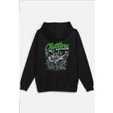 Overoz Chilling Takılan Astronot Sırt Baskılı Kapüşonlu Oversize Sweatshirt Siyah Hoodie H1223, S