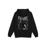 OverOz Feline Leopard Leopar Sırt Baskılı Kapüşonlu Yarı Oversize Sweatshirt, S, H1401, Siyah, üniseks-yetişkin