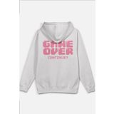 Overoz Game Over Sırt Baskılı Kapüşonlu Oversize Sweatshirt Ekru Hoodie H1199, L