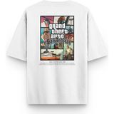Overoz Gta San Andreas Sırt Baskılı Yarı Oversize Beyaz T-Shirt 1364 - XL