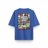 Overoz Gta San Andreas Sırt Baskılı Yarı Oversize Mavi T-shirt 1364