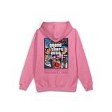 OverOz Gta Vice City Sırt Baskılı Kapüşonlu Yarı Oversize Sweatshirt Hoodie, M, H1314, Pembe, üniseks-yetişkin