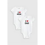 Overoz I Love Mom & Dad Anne Baba Baskılı 2'li Bebek Kısa Kollu Beyaz Body Çıtçıtlı Badi Ikili 5213-5214 - 0 - 3 Ay