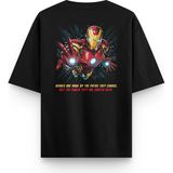 Overoz Iron Man Sırt Baskılı Yarı Oversize Siyah T-Shirt 1319 - XL