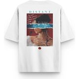 Overoz Kadın Portre Distant Sırt Baskılı Yarı Oversize Unisex Beyaz Tshirt 1348
