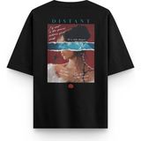 Overoz Kadın Portre Distant Sırt Baskılı Yarı Oversize Unisex Siyah Tshirt 1348 - M