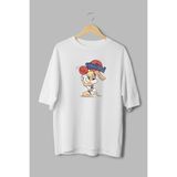 Overoz Lola Bunny Looney Tunes Basketbol Baskılı Yarı Oversize Beyaz T-Shirt 1168