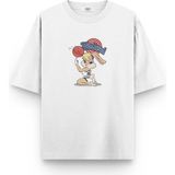 Overoz Looney Tunes Lola Bunny Basketbol Baskılı Yarı Oversize T-Shirt 1168 - Beyaz - 2XL