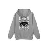 Overoz Open Your Eyes Göz Sırt Baskılı Kapüşonlu Yarı Oversize Sweatshirt Gri Hoodie 1394, M5368253060866