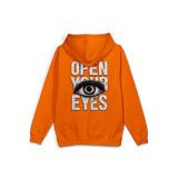Overoz Open Your Eyes Göz Sırt Baskılı Kapüşonlu Yarı Oversize Sweatshirt Turuncu Hoodie 1394, 2XL5368253060889