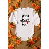 Overoz Organik %100 Pamuk Anne Baba Ben Baskılı Bebek Body Uzun Kollu Çıtçıtlı Badi Zıbın 5000