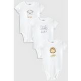 Overoz Organik %100 Pamuk Aslan 3'lü Bebek Body Set Beyaz Bebek Badi Çıtçıtlı Zıbın Üçlü 5805-5806-5807