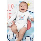 Overoz Organik %100 Pamuk Hello Cutie Fil Baskılı Uzun Kollu Çıtçıtlı Bebek Body Badi Zıbın Tulum 5517