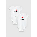 Overoz Organik %100 Pamuk I Love Mom & Dad Anne Baba Baskılı 2'li Bebek Body Çıtçıtlı Badi Ikili 5213-5214