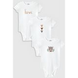 Overoz Organik %100 Pamuk Love 3'lü Bebek Body Set Beyaz Bebek Badi Çıtçıtlı Zıbın Üçlü 5777-5778-5779