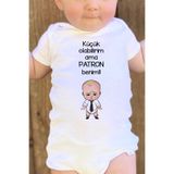 Overoz Organik %100 Pamuk Patron Bebek Küçük Olabilirim Ama Patron Benim Bebek Body Kısa Kollu Badi 5206