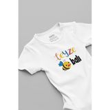 Overoz Organik %100 Pamuk Teyze Balı Baskılı Kısa Kollu Çıtçıtlı Bebek Body Badi Zıbın Tulum 5609