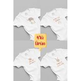 Overoz Organik%100 Pamuk 4'lü Bohem Bebek Body Set Badi Çıtçıtlı Zıbın Dörtlü 5663-5664-5665-5666, 12-18 AY