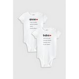 Overoz Organik%100 Pamuk Anne Baba Baskılı 2'li Bebek Body Set Beyaz Çıtçıtlı Badi Zıbın Ikili 5117-5118, 3-6 AY