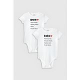 Overoz Organik%100 Pamuk Anne Baba Baskılı 2'li Bebek Body Set Beyaz Çıtçıtlı Badi Zıbın Ikili 5117-5118, Yeni Doğan