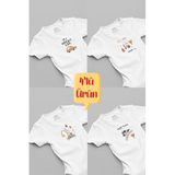 Overoz Organik%100 Pamuk Araba Desenli 4'lü Bebek Body Set Badi Çıtçıtlı Zıbın Dörtlü 5668-5669-5670-5671, 12-18 AY