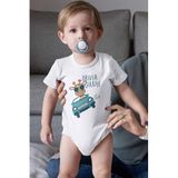 Overoz Organik%100 Pamuk Arabalı Zürafa Baskılı Kısa Kollu Bebek Çıtçıtlı Body Badi Zıbın Tulum 5440, 3-6 AY