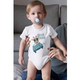 Overoz Organik%100 Pamuk Arabalı Zürafa Baskılı Kısa Kollu Bebek Çıtçıtlı Body Badi Zıbın Tulum 5440, 6-9 AY