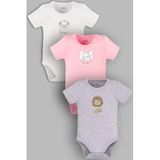 Overoz Organik%100 Pamuk Aslan 3'lü Bebek Body Set Bebek Badi Çıtçıtlı Zıbın Üçlü 5805-5806-5807-P, 3-6 AY