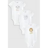Overoz Organik%100 Pamuk Aslan 3'lü Bebek Body Set Beyaz Bebek Badi Çıtçıtlı Zıbın Üçlü 5805-5806-5807, 3-6 AY