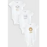 Overoz Organik%100 Pamuk Aslan 3'lü Bebek Body Set Beyaz Bebek Badi Çıtçıtlı Zıbın Üçlü 5805-5806-5807, 9-12 Ay