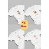 Overoz Organik%100 Pamuk Aslan 4'lü Bebek Body Set Badi Çıtçıtlı Zıbın Dörtlü 5647-5648-5649-5654, 3-6 AY