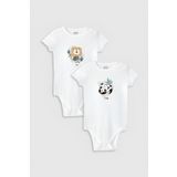 Overoz Organik%100 Pamuk Aslan Panda Baskılı 2'li Bebek Body Set Çıtçıtlı Badi Zıbın Ikili 5322-5323, 9-12 Ay