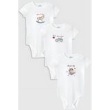 Overoz Organik%100 Pamuk At Araba Uçak 3'lü Bebek Body Set Beyaz Badi Çıtçıtlı Zıbın Üçlü 5790-5791-5792, 9-12 Ay