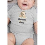 Overoz Organik%100 Pamuk Babasının Aslanı Baskılı Bebek Body Kısa Kollu Çıtçıtlı Badi Zıbın Tulum 5268-G, Yeni Doğan