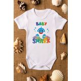 Overoz Organik%100 Pamuk Baby Shark Köpekbalığı Baskılı Bebek Body Çıtçıtlı Kısa Kollu Badi Zıbın 5166, 9-12 Ay