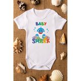 Overoz Organik%100 Pamuk Baby Shark Köpekbalığı Baskılı Bebek Body Çıtçıtlı Kısa Kollu Badi Zıbın 5166, Yeni Doğan