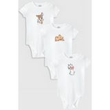 Overoz Organik%100 Pamuk Bambi Baskılı 3'lü Bebek Body Set Beyaz Badi Çıtçıtlı Zıbın Üçlü 5787-5788-5789, 12-18 AY