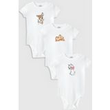 Overoz Organik%100 Pamuk Bambi Baskılı 3'lü Bebek Body Set Beyaz Badi Çıtçıtlı Zıbın Üçlü 5787-5788-5789, 9-12 Ay