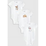 Overoz Organik%100 Pamuk Bambi Baskılı 3'lü Bebek Body Set Beyaz Badi Çıtçıtlı Zıbın Üçlü 5787-5788-5789, Yeni Doğan