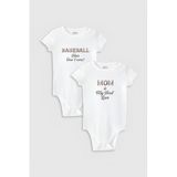 Overoz Organik%100 Pamuk Baseball Anne 2'li Bebek Body Set Beyaz Badi Çıtçıtlı Zıbın Ikili 5796-5797, 24-36 Ay