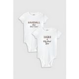 Overoz Organik%100 Pamuk Baseball Anne 2'li Bebek Body Set Beyaz Badi Çıtçıtlı Zıbın Ikili 5796-5797, 9-12 Ay